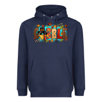 Navy gobble with thanksgiving turkeys Heavyweight Hoodie - MaliasSmallBusiness