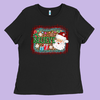 Believe Santa Ladies Tee Designed By Adodesignshop