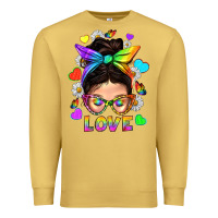 Antique Gold LGBTQ+ Messy Bun Mum Love With Hearts Premium Sweatshirt - BundleAndBundleShop