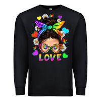 Black LGBTQ+ Messy Bun Mum Love With Hearts Premium Sweatshirt - BundleAndBundleShop