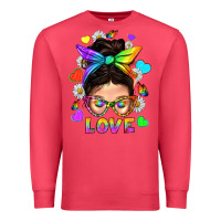 Cardinal LGBTQ+ Messy Bun Mum Love With Hearts Premium Sweatshirt - BundleAndBundleShop
