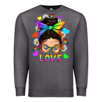 Charcoal Heather LGBTQ+ Messy Bun Mum Love With Hearts Premium Sweatshirt - BundleAndBundleShop