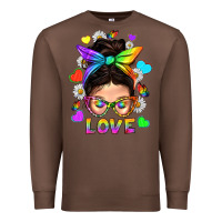Chestnut LGBTQ+ Messy Bun Mum Love With Hearts Premium Sweatshirt - BundleAndBundleShop