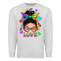 Dove Grey LGBTQ+ Messy Bun Mum Love With Hearts Premium Sweatshirt - BundleAndBundleShop