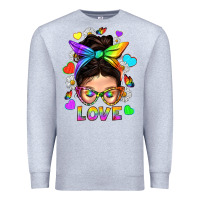 Heather Grey LGBTQ+ Messy Bun Mum Love With Hearts Premium Sweatshirt - BundleAndBundleShop