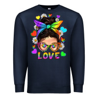 Navy LGBTQ+ Messy Bun Mum Love With Hearts Premium Sweatshirt - BundleAndBundleShop