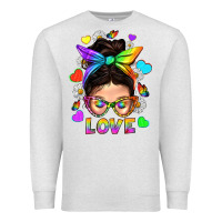 Oatmeal Heather LGBTQ+ Messy Bun Mum Love With Hearts Premium Sweatshirt - BundleAndBundleShop