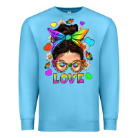 Ocean Blue LGBTQ+ Messy Bun Mum Love With Hearts Premium Sweatshirt - BundleAndBundleShop