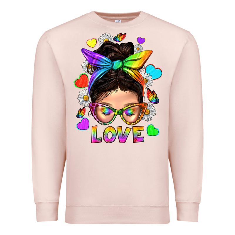 Lgbtq+ Messy Bun Mum Love With Hearts Premium Sweatshirt by BundleAndBundleShop | Teevron