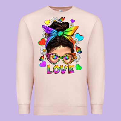 Lgbtq+ Messy Bun Mum Love With Hearts Premium Sweatshirt Designed By Bundleandbundleshop