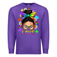 Purple LGBTQ+ Messy Bun Mum Love With Hearts Premium Sweatshirt - BundleAndBundleShop