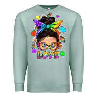 Seafoam LGBTQ+ Messy Bun Mum Love With Hearts Premium Sweatshirt - BundleAndBundleShop