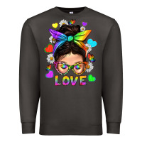 Smoke LGBTQ+ Messy Bun Mum Love With Hearts Premium Sweatshirt - BundleAndBundleShop