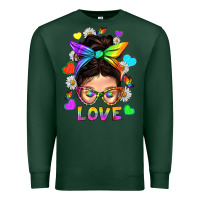 Sports Green LGBTQ+ Messy Bun Mum Love With Hearts Premium Sweatshirt - BundleAndBundleShop