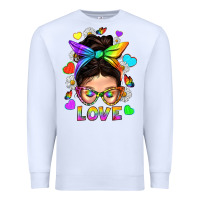 White LGBTQ+ Messy Bun Mum Love With Hearts Premium Sweatshirt - BundleAndBundleShop
