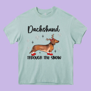 Dachshund Through The Snow Heavy Core Tee Designed By Maliassmallbusiness