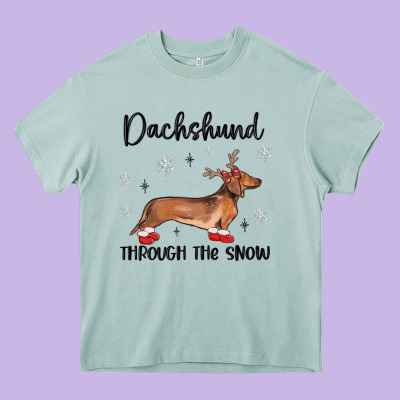 Dachshund Through The Snow Heavy Core Tee Designed By Maliassmallbusiness