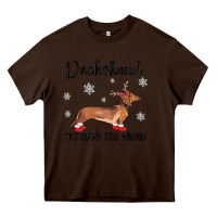 Chocolate Brown dachshund through the snow Heavy Core Tee - MaliasSmallBusiness