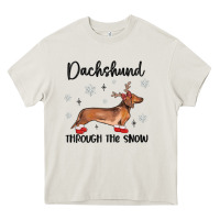 Cream dachshund through the snow Heavy Core Tee - MaliasSmallBusiness