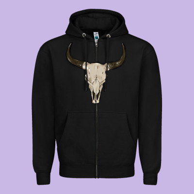 Cow Skul Zipper Hoodie Designed By Maliassmallbusiness