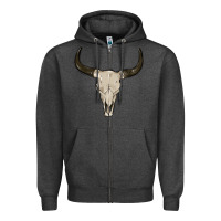 Charcoal Heather cow skul Zipper Hoodie - MaliasSmallBusiness