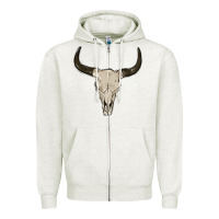 Oatmeal Heather cow skul Zipper Hoodie - MaliasSmallBusiness