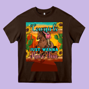Cowgirls Just Wanna Have Fun 12 Oz Can Cooler (regular) Heavy Core Tee Designed By Artiststas