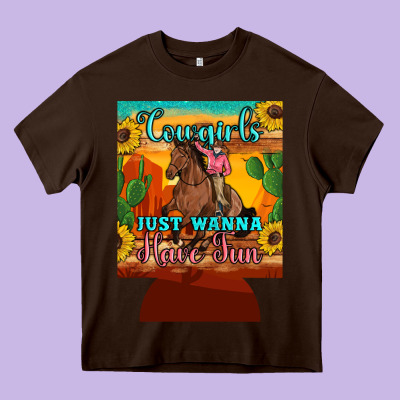 Cowgirls Just Wanna Have Fun 12 Oz Can Cooler (regular) Heavy Core Tee Designed By Artiststas