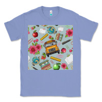 Colony Blue school bus back to school seamless pattern Classic Tee - BundleAndBundleShop