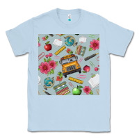Dusty Blue school bus back to school seamless pattern Classic Tee - BundleAndBundleShop