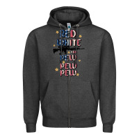 Charcoal Heather red white and pew pew pew Zipper Hoodie - MaliasSmallBusiness