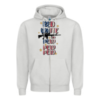 Dove Grey red white and pew pew pew Zipper Hoodie - MaliasSmallBusiness
