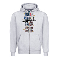 Heather Grey red white and pew pew pew Zipper Hoodie - MaliasSmallBusiness