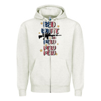 Oatmeal Heather red white and pew pew pew Zipper Hoodie - MaliasSmallBusiness