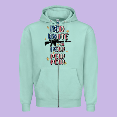 Red White And Pew Pew Pew Zipper Hoodie Designed By Maliassmallbusiness