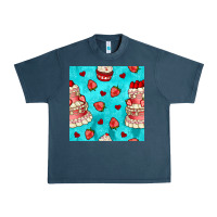 Midnight Navy valentines day cake and strawberries seamless pattern Urban Heavy Tee - BundleAndBundleShop