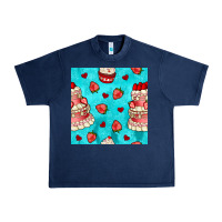 Navy valentines day cake and strawberries seamless pattern Urban Heavy Tee - BundleAndBundleShop