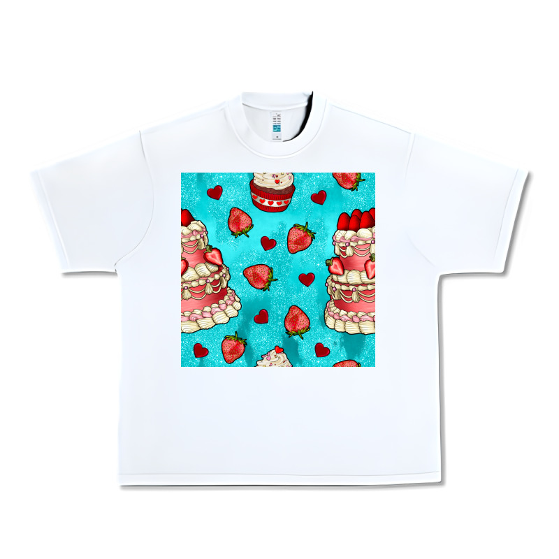 Valentines Day Cake And Strawberries Seamless Pattern Urban Heavy Tee by BundleAndBundleShop | Teevron
