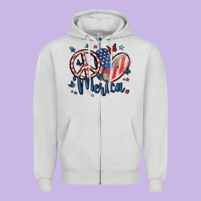 Peace Love 'merica Zipper Hoodie Designed By Maliassmallbusiness