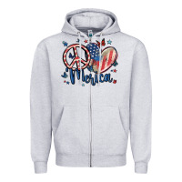 Heather Grey peace love 'merica Zipper Hoodie - MaliasSmallBusiness