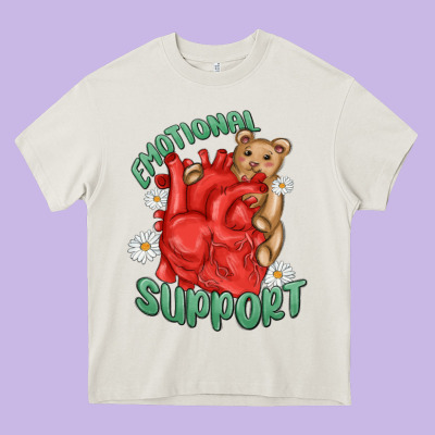 Emotional Support Heavy Core Tee Designed By Maliassmallbusiness