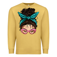 Antique Gold Messy Curly Bun Mom With Leopard Bandana Premium Sweatshirt - BundleAndBundleShop