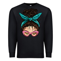 Black Messy Curly Bun Mom With Leopard Bandana Premium Sweatshirt - BundleAndBundleShop