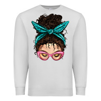 Dove Grey Messy Curly Bun Mom With Leopard Bandana Premium Sweatshirt - BundleAndBundleShop
