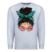 Heather Grey Messy Curly Bun Mom With Leopard Bandana Premium Sweatshirt - BundleAndBundleShop