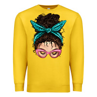 Lemon Messy Curly Bun Mom With Leopard Bandana Premium Sweatshirt - BundleAndBundleShop