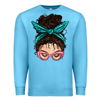 Ocean Blue Messy Curly Bun Mom With Leopard Bandana Premium Sweatshirt - BundleAndBundleShop