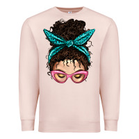 Pale Pink Messy Curly Bun Mom With Leopard Bandana Premium Sweatshirt - BundleAndBundleShop