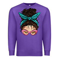 Purple Messy Curly Bun Mom With Leopard Bandana Premium Sweatshirt - BundleAndBundleShop