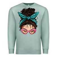 Seafoam Messy Curly Bun Mom With Leopard Bandana Premium Sweatshirt - BundleAndBundleShop